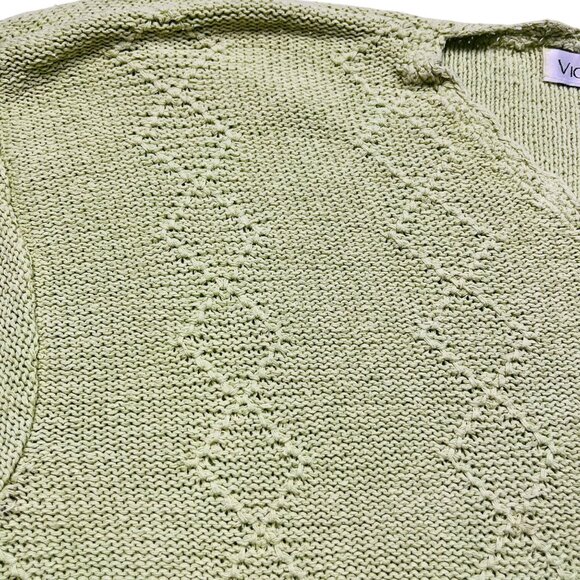 Victoria Jones Light Green Silk Knit Sweater XL With Floral & Diamond Patterns M - Picture 5 of 11